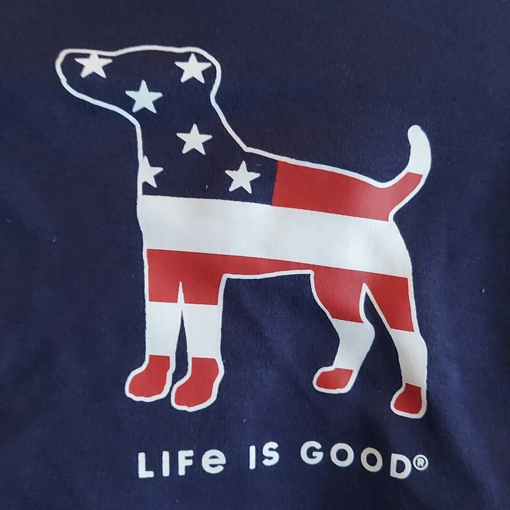 Americana Patriotic Dog T-shirt BLUE, RED & WHITE Life Is Good - SMALL BNWT SO